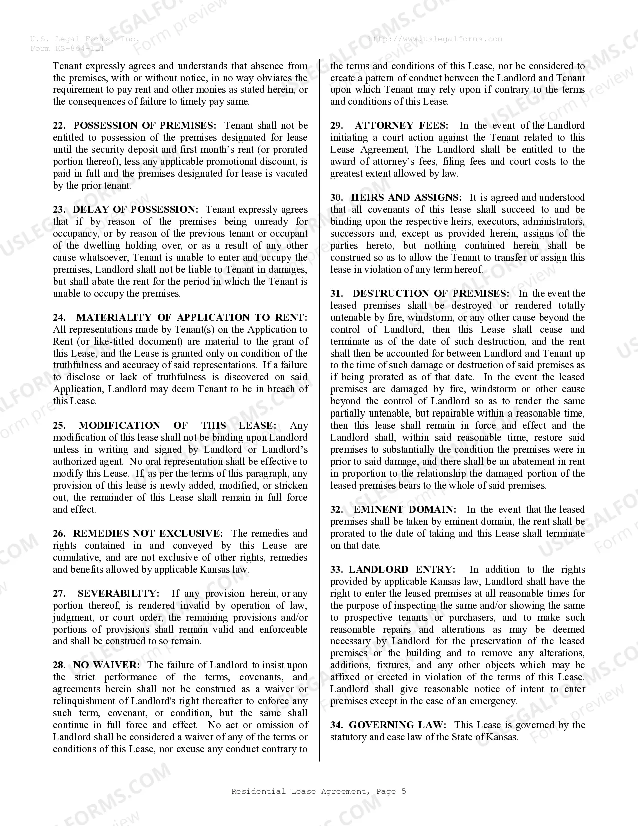 Preview Residential Lease or Rental Agreement for Month to Month