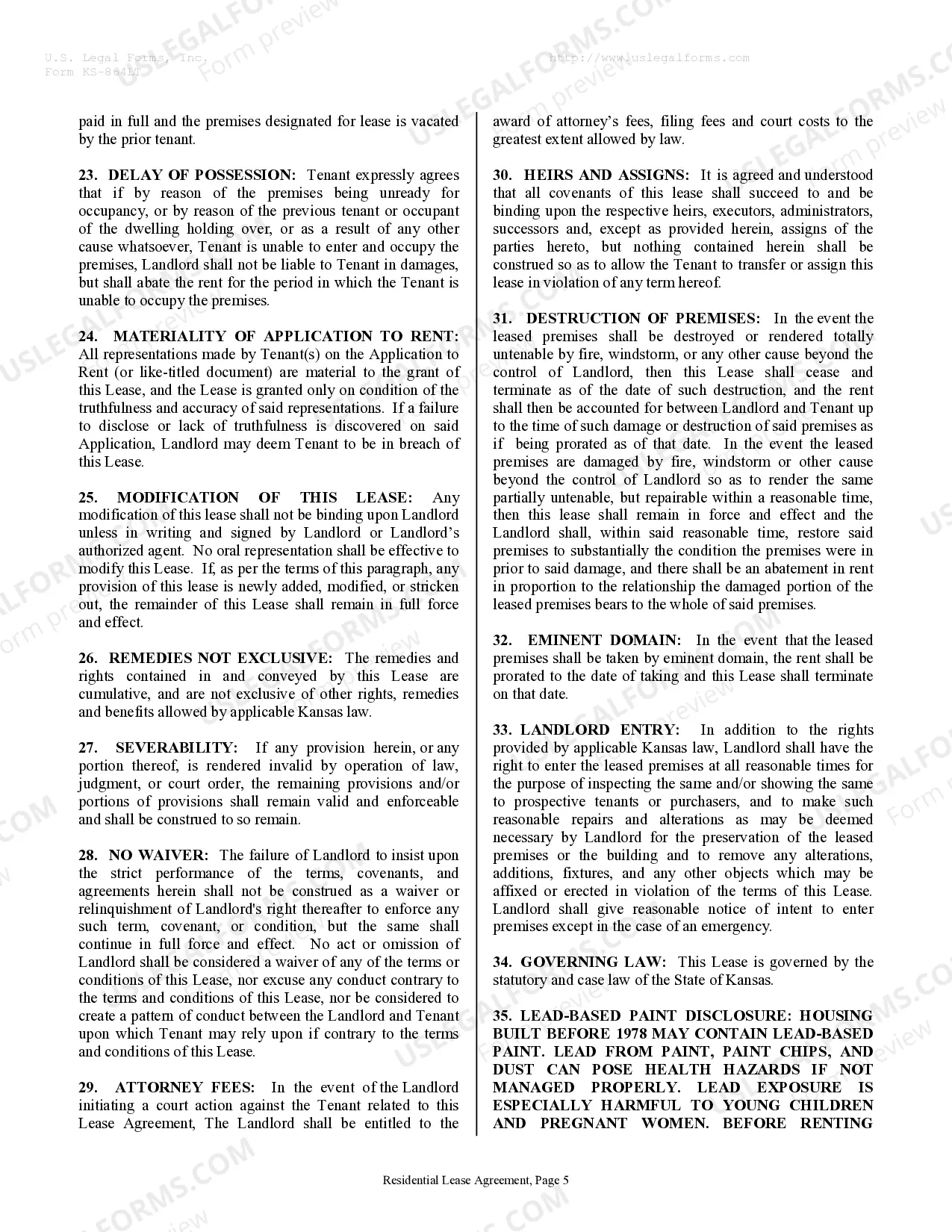 Preview Residential Rental Lease Agreement