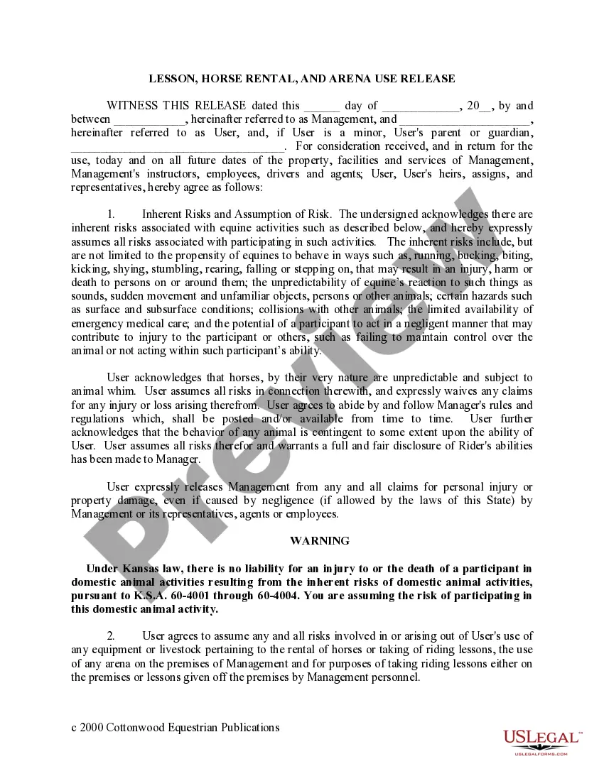 Preview Kansas Horse Equine Forms Package