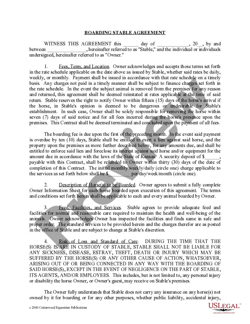 Preview Kansas Horse Equine Forms Package