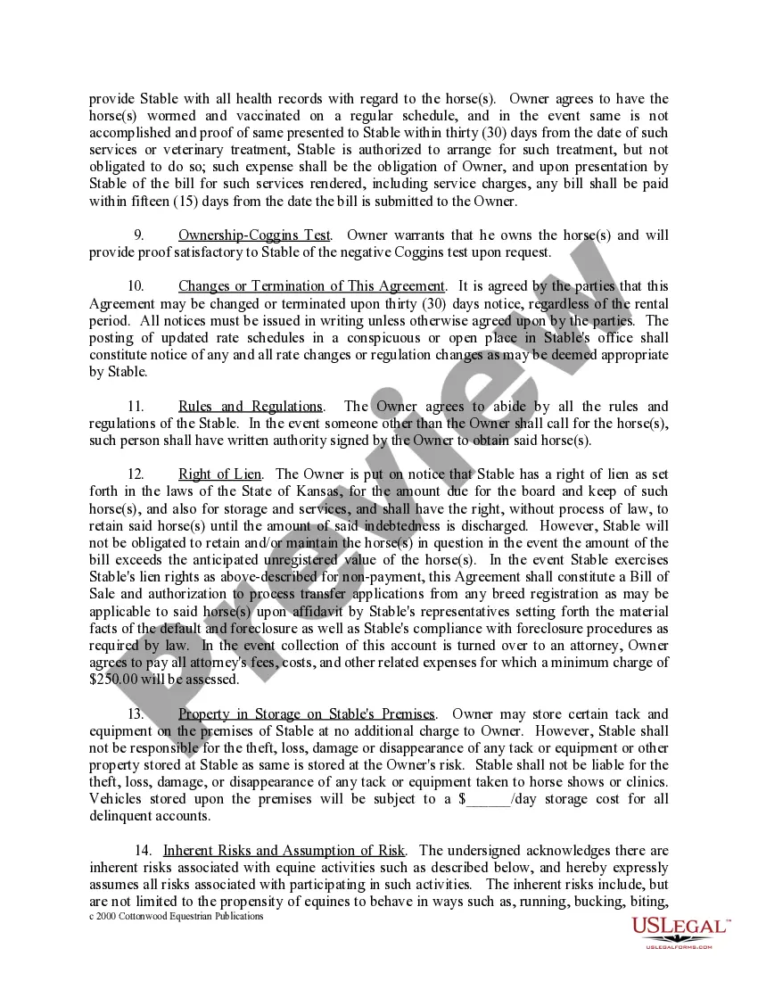 Preview Kansas Horse Equine Forms Package