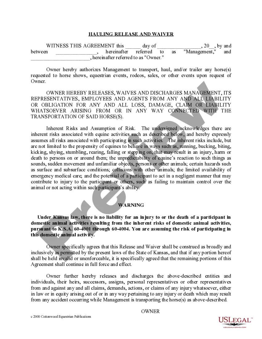 Preview Kansas Horse Equine Forms Package