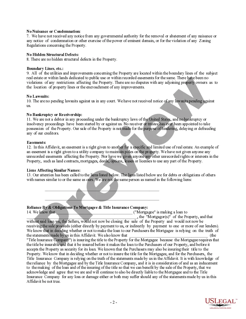 Preview Owner's or Seller's Affidavit of No Liens