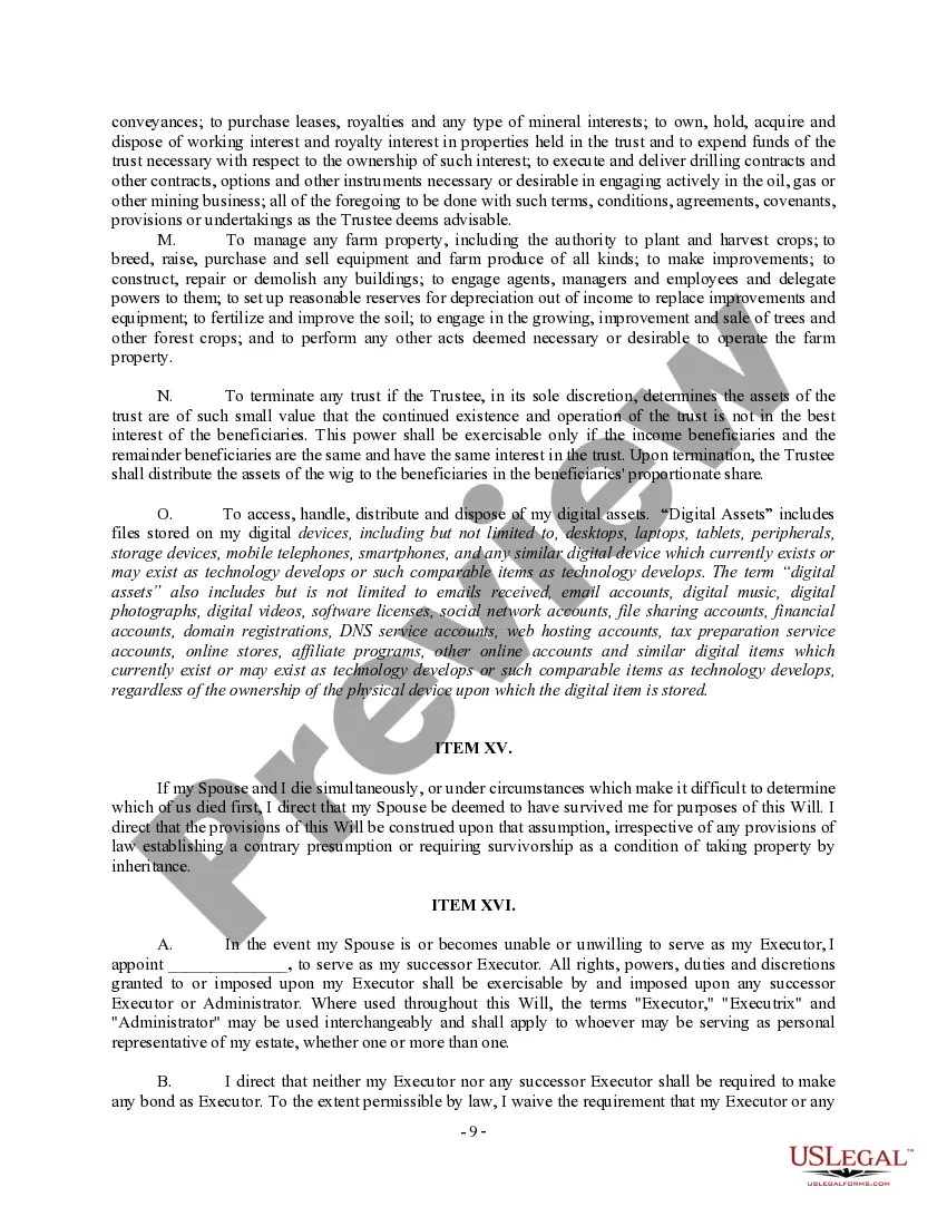 Preview Complex Will with Credit Shelter Marital Trust for Large Estates