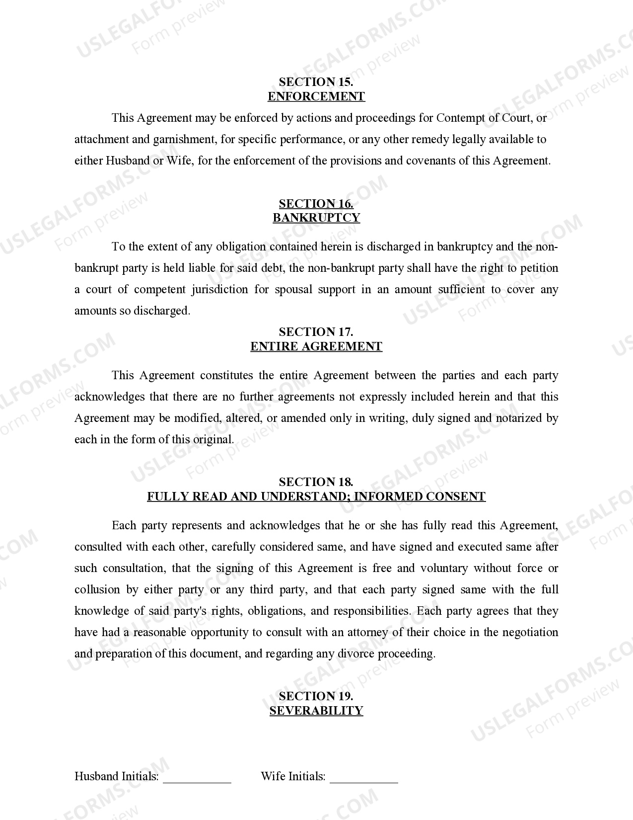 Kansas Marital Legal Separation and Property Settlement Agreement for