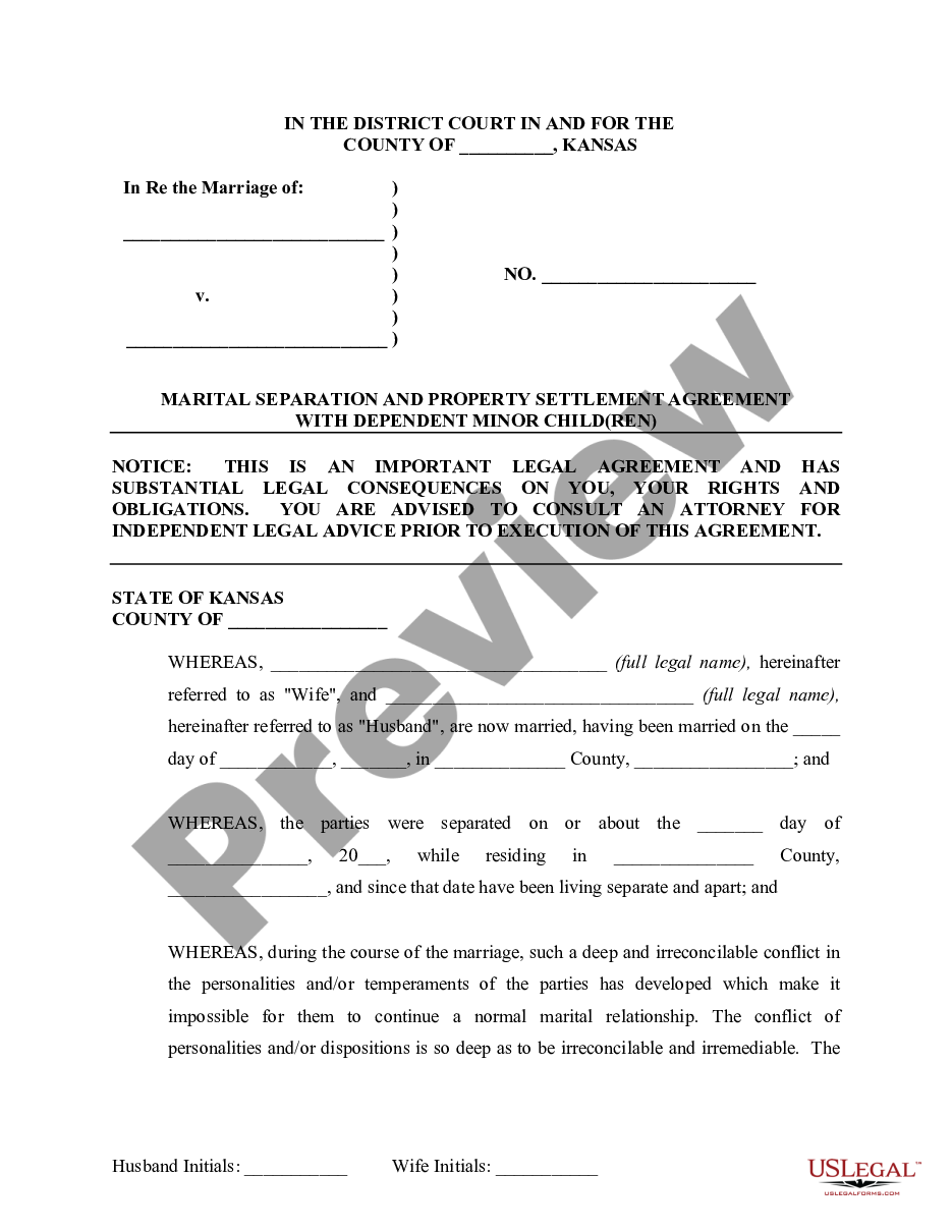 Kansas Marital Legal Separation and Property Settlement