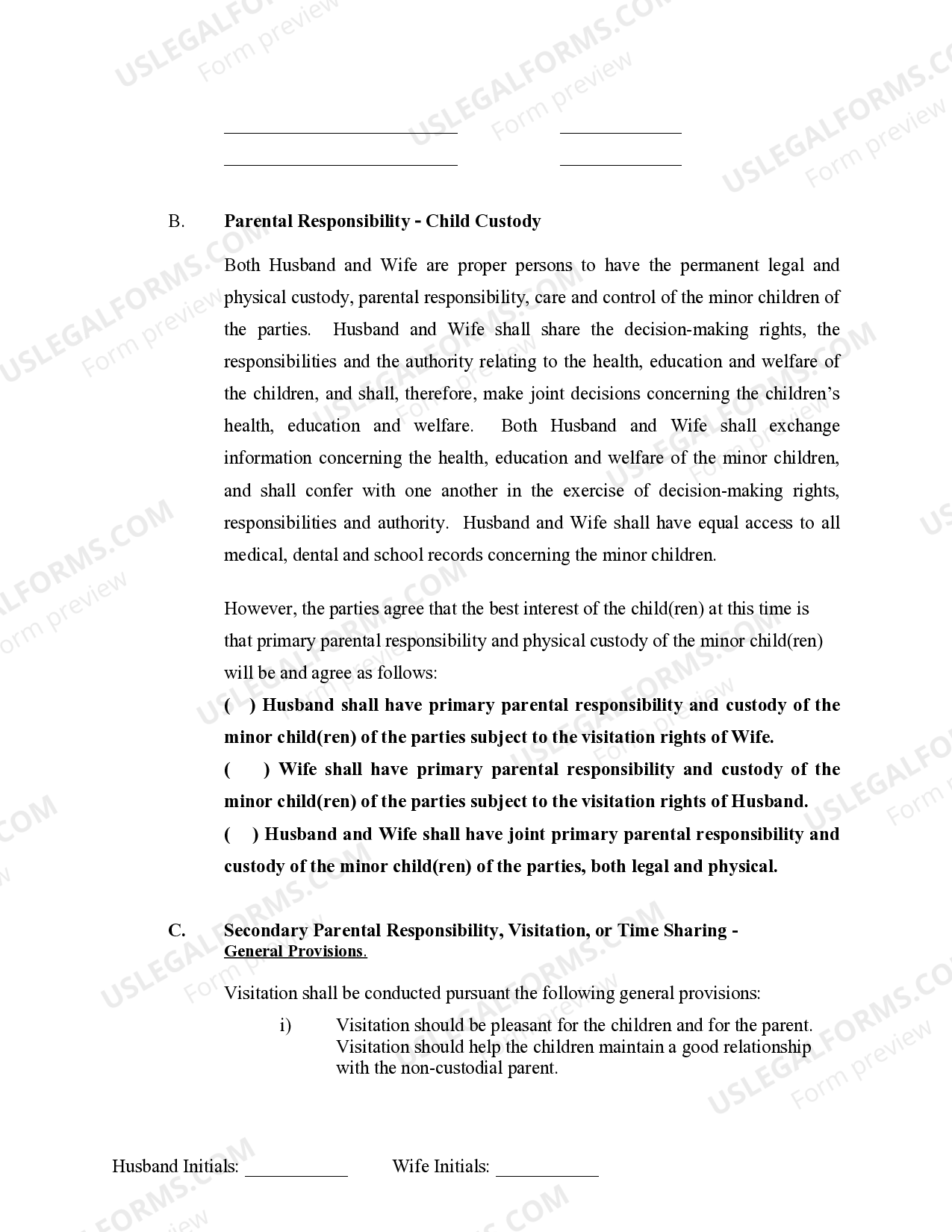 Kansas Marital Legal Separation and Property Settlement Agreement Minor