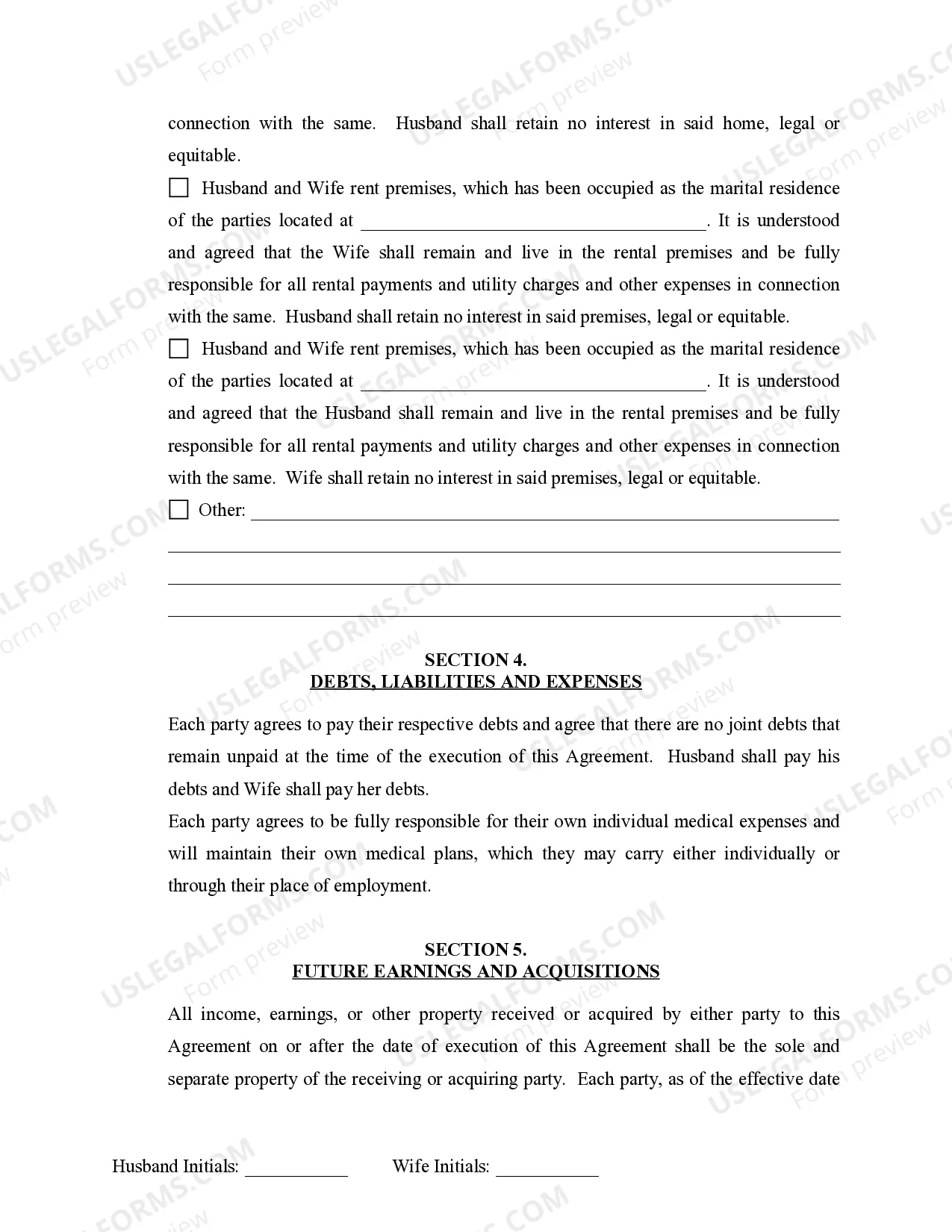 Preview Marital Legal Separation and Property Settlement Agreement Minor Children no Joint Property or Debts where Divorce Action Filed