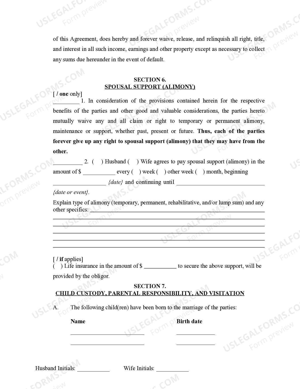 Preview Marital Legal Separation and Property Settlement Agreement Minor Children no Joint Property or Debts where Divorce Action Filed