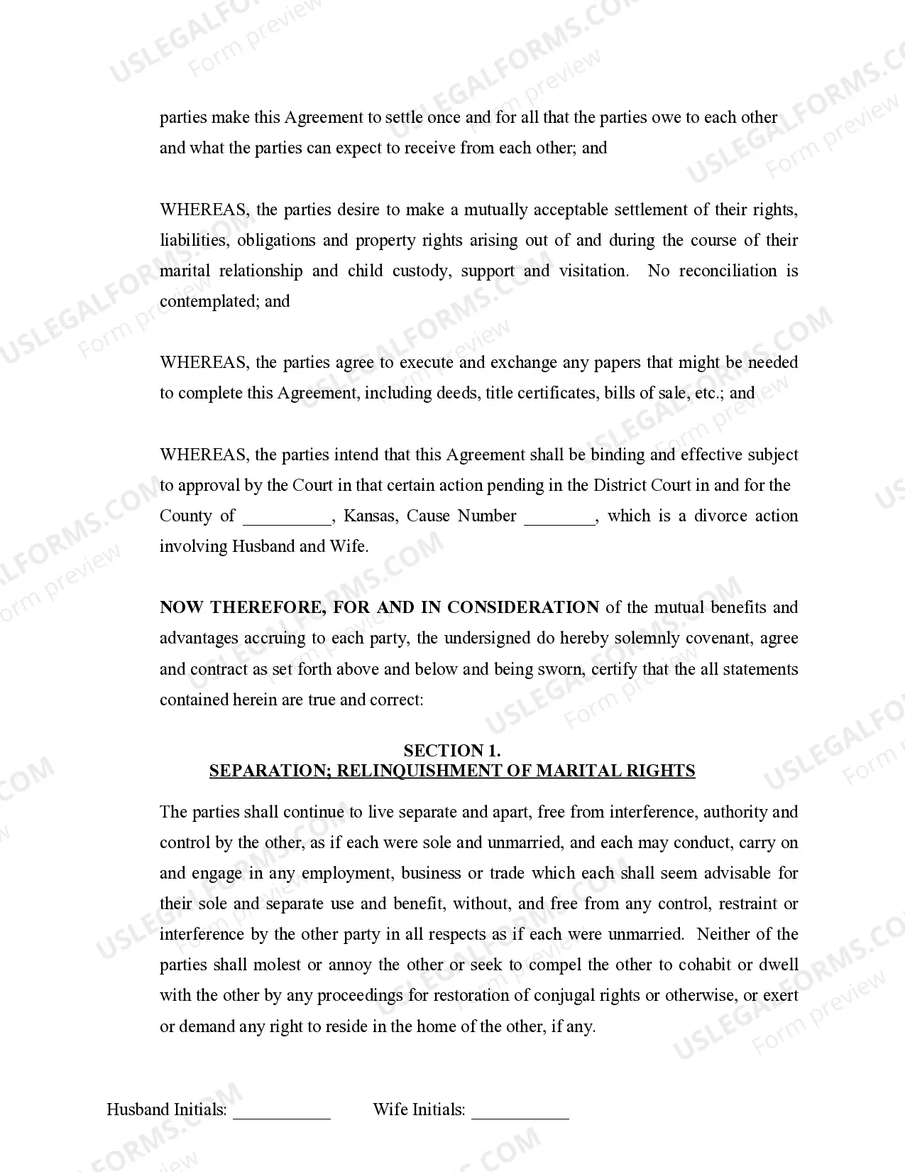Preview Marital Legal Separation and Property Settlement Agreement Minor Children Parties May have Joint Property or Debts where Divorce Action Filed
