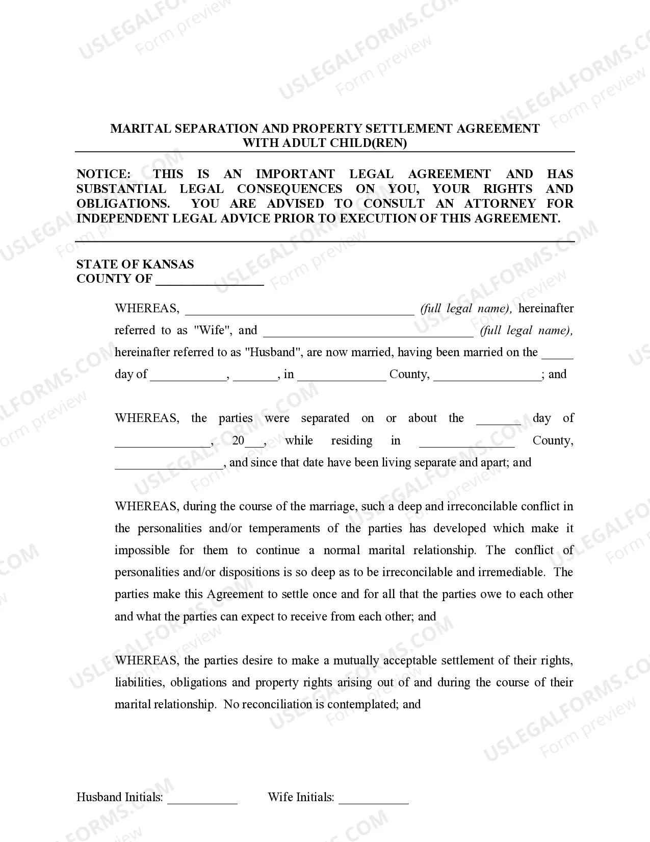 Preview Marital Legal Separation and Property Settlement Agreement Adult Children Parties May have Joint Property or Debts where Divorce Action Filed