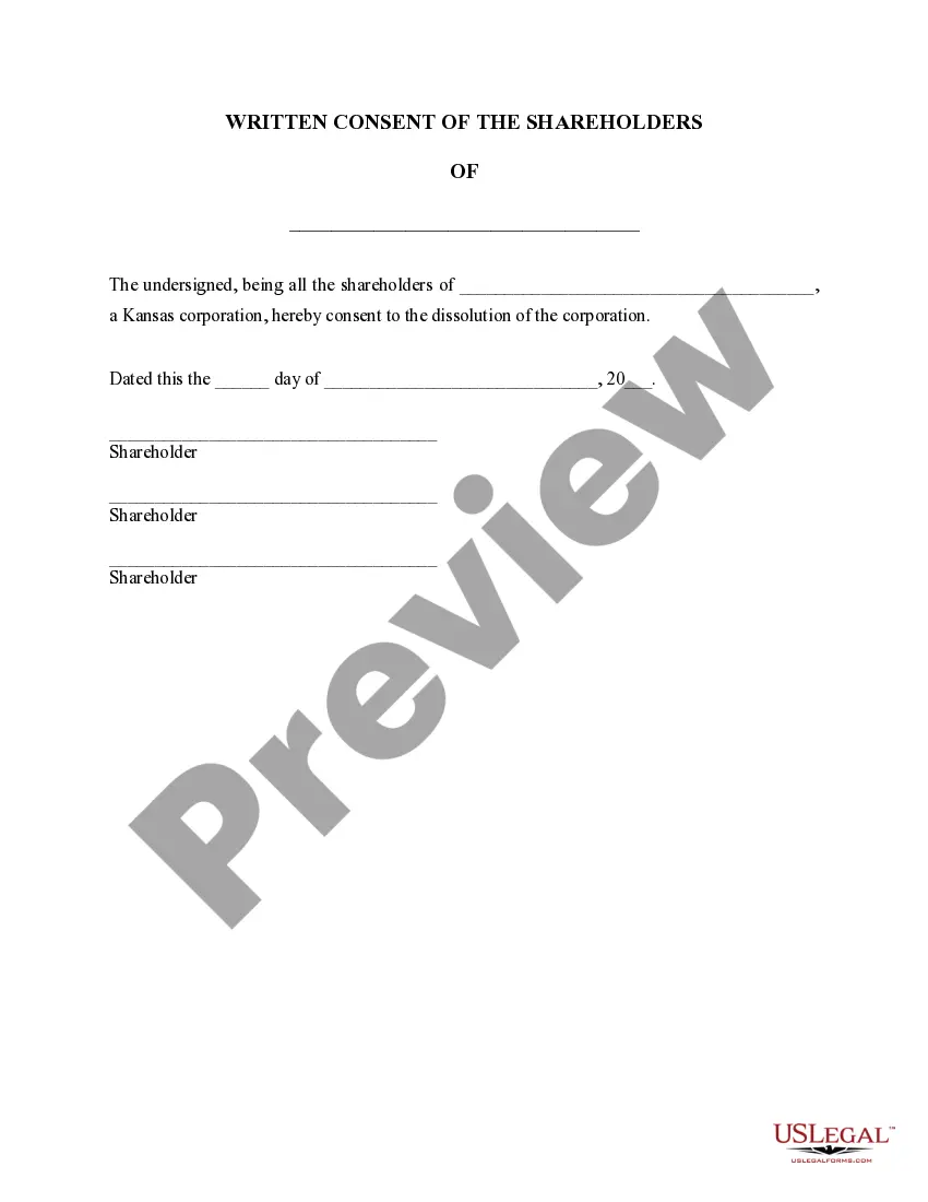 Get Kansas Dissolution Package to Dissolve Corporation Preview Kansas Dissolution Package to Dissolve Corporation