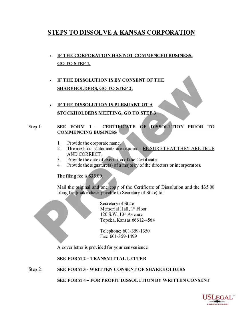 Get Kansas Dissolution Package to Dissolve Corporation Preview Kansas Dissolution Package to Dissolve Corporation
