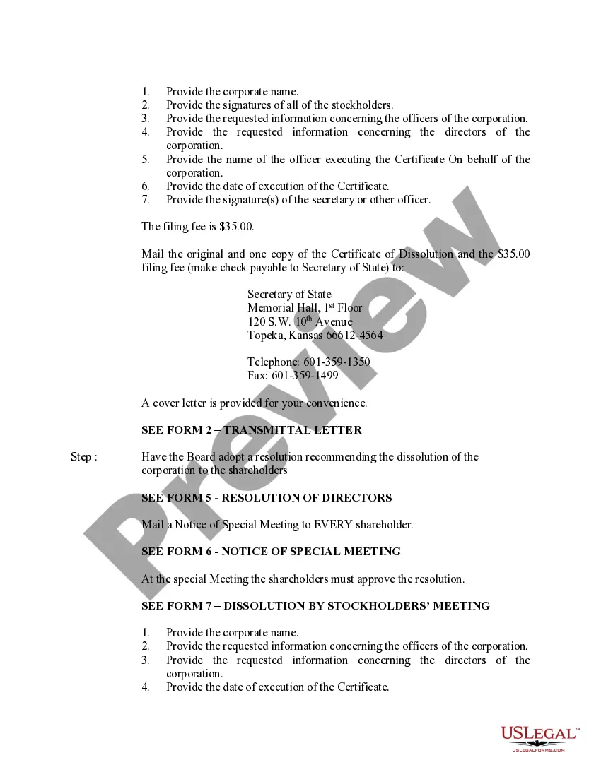 Get Kansas Dissolution Package to Dissolve Corporation Preview Kansas Dissolution Package to Dissolve Corporation