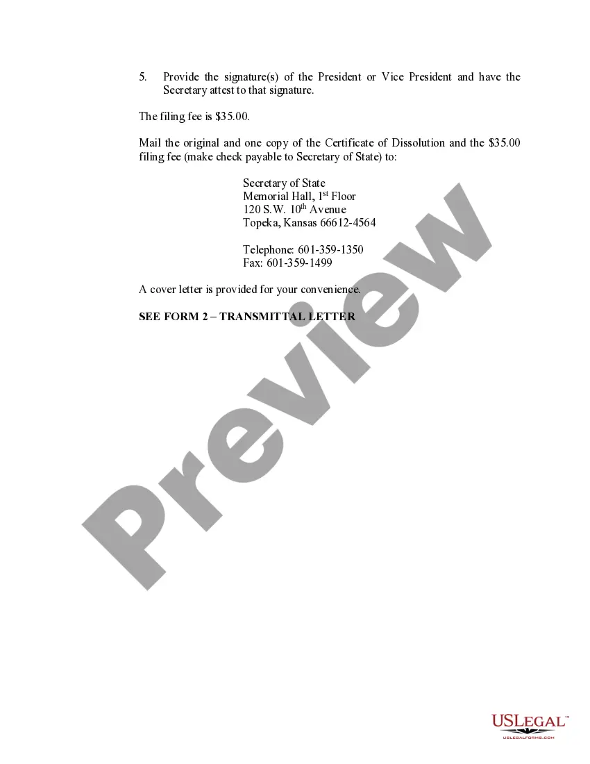 Get Kansas Dissolution Package to Dissolve Corporation Preview Kansas Dissolution Package to Dissolve Corporation