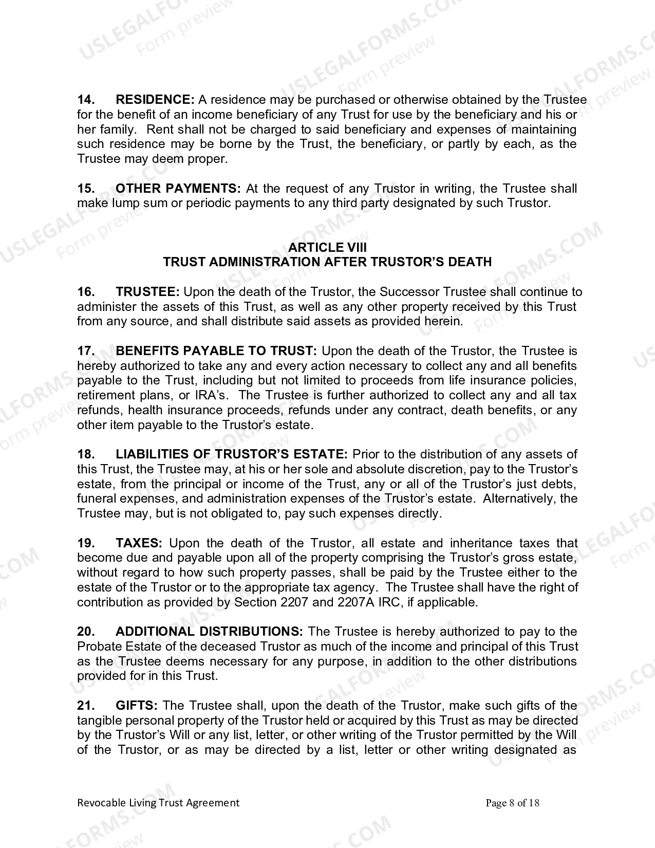 Preview Revocable Living Trust for Husband and Wife with No Children
