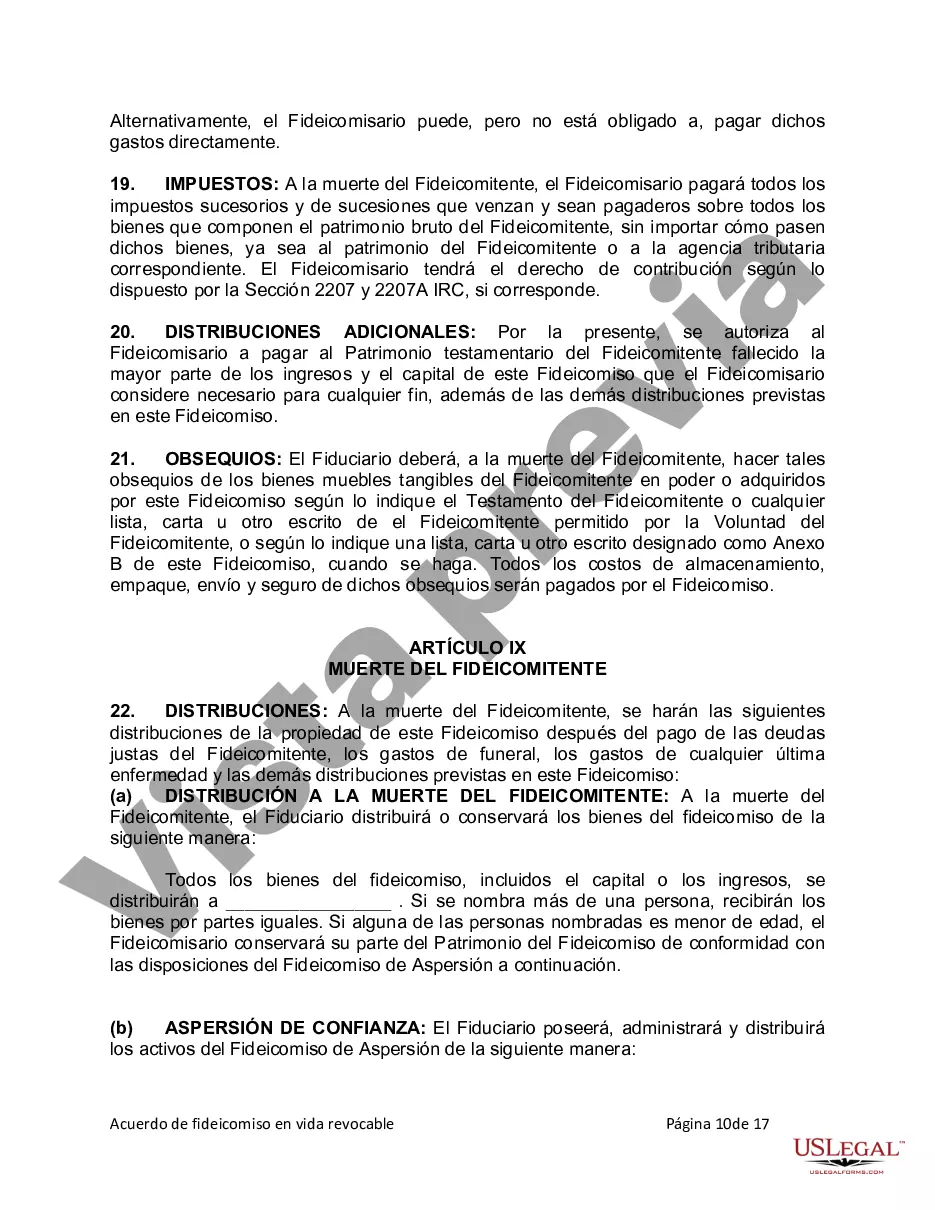 Preview Fideicomiso en Vida para Individuos Solteros, Divorciados o Viudos (o Viudos) sin Hijos