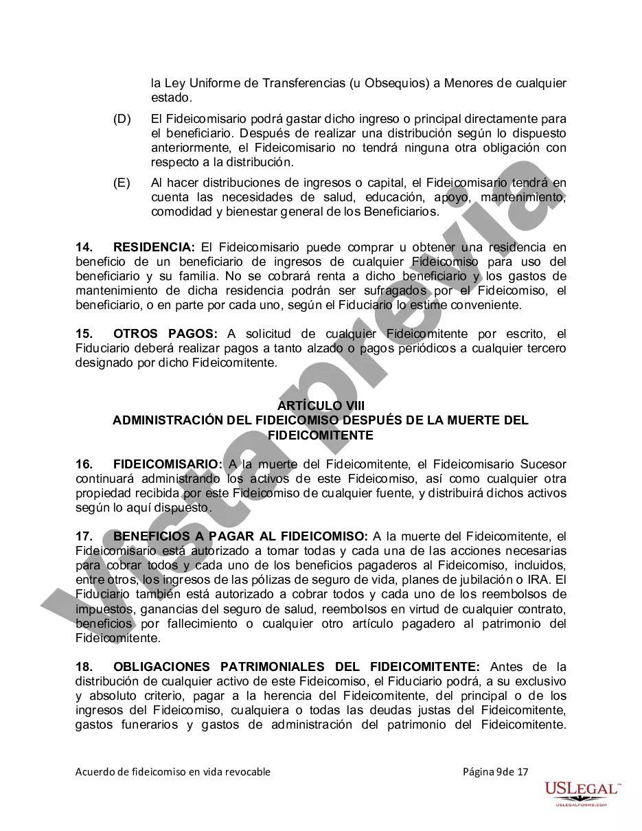 Preview Fideicomiso en Vida para Individuos Solteros, Divorciados o Viudos (o Viudos) sin Hijos