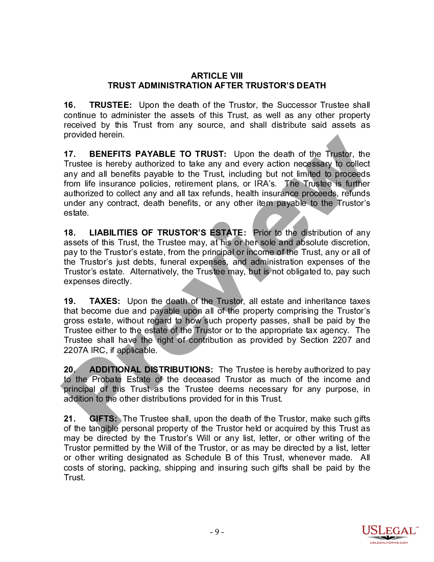 page 8 Living Trust for Individual Who is Single, Divorced or Widow (or Widower) with No Children preview