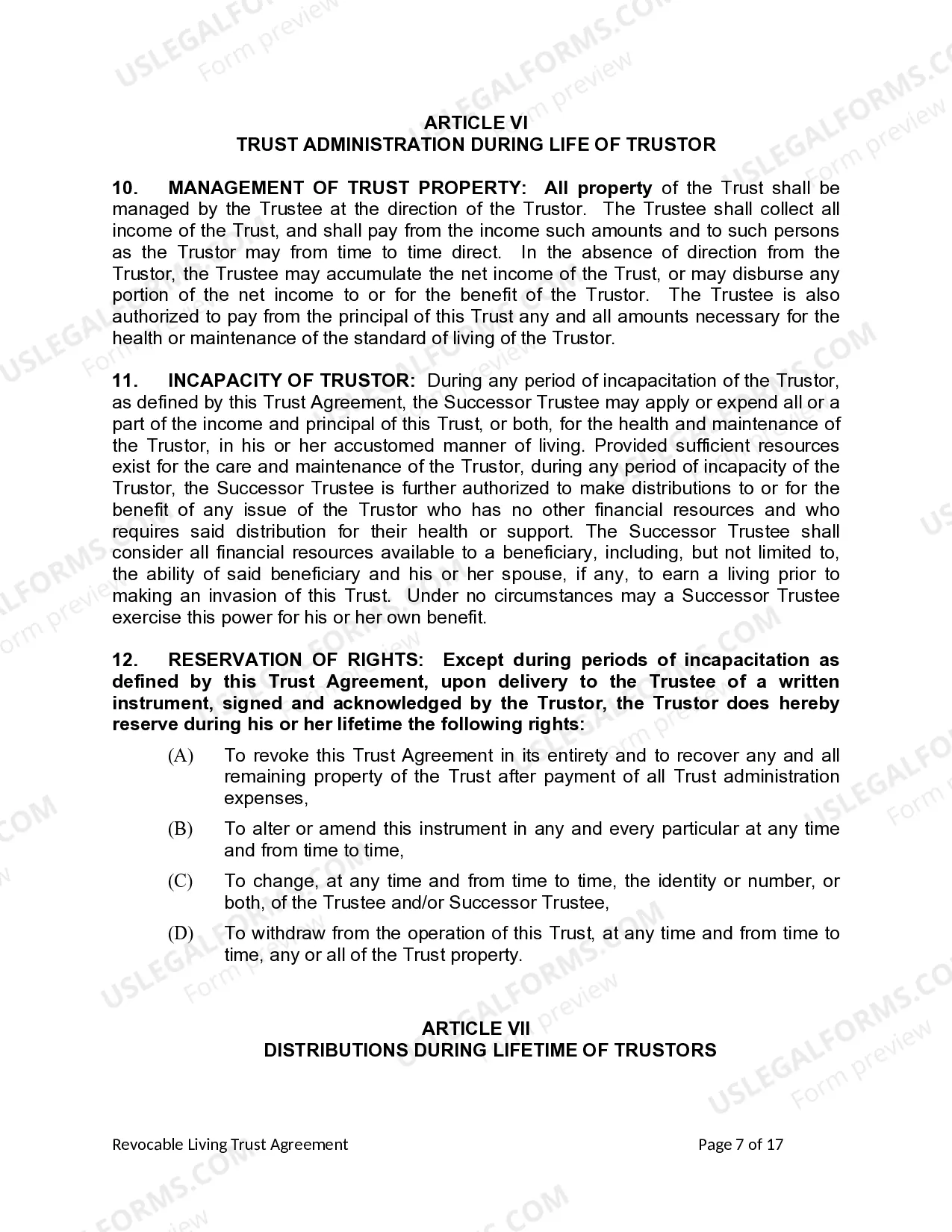 Preview Living Trust for Individual Who is Single, Divorced or Widow (or Widower) with No Children