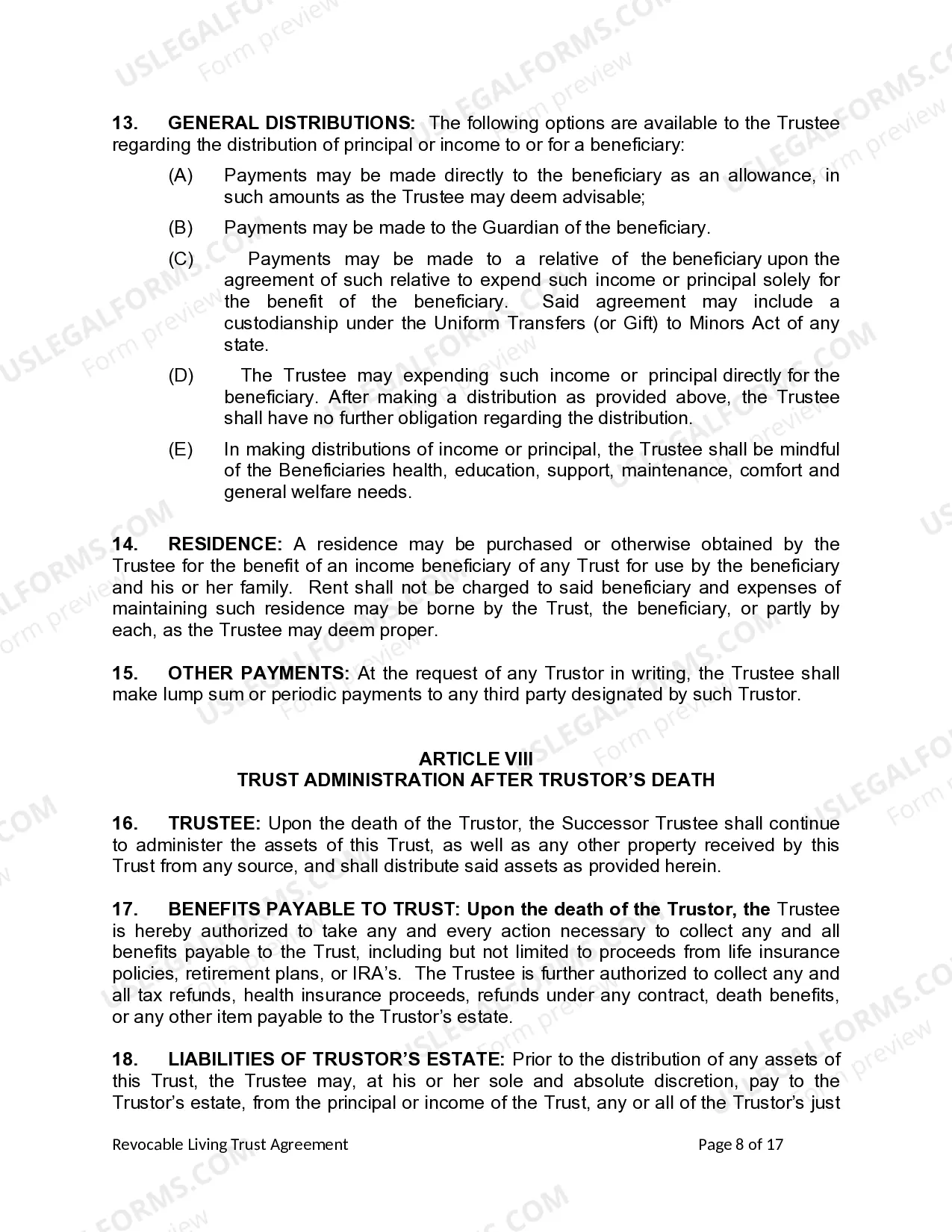 Preview Living Trust for Individual Who is Single, Divorced or Widow (or Widower) with No Children