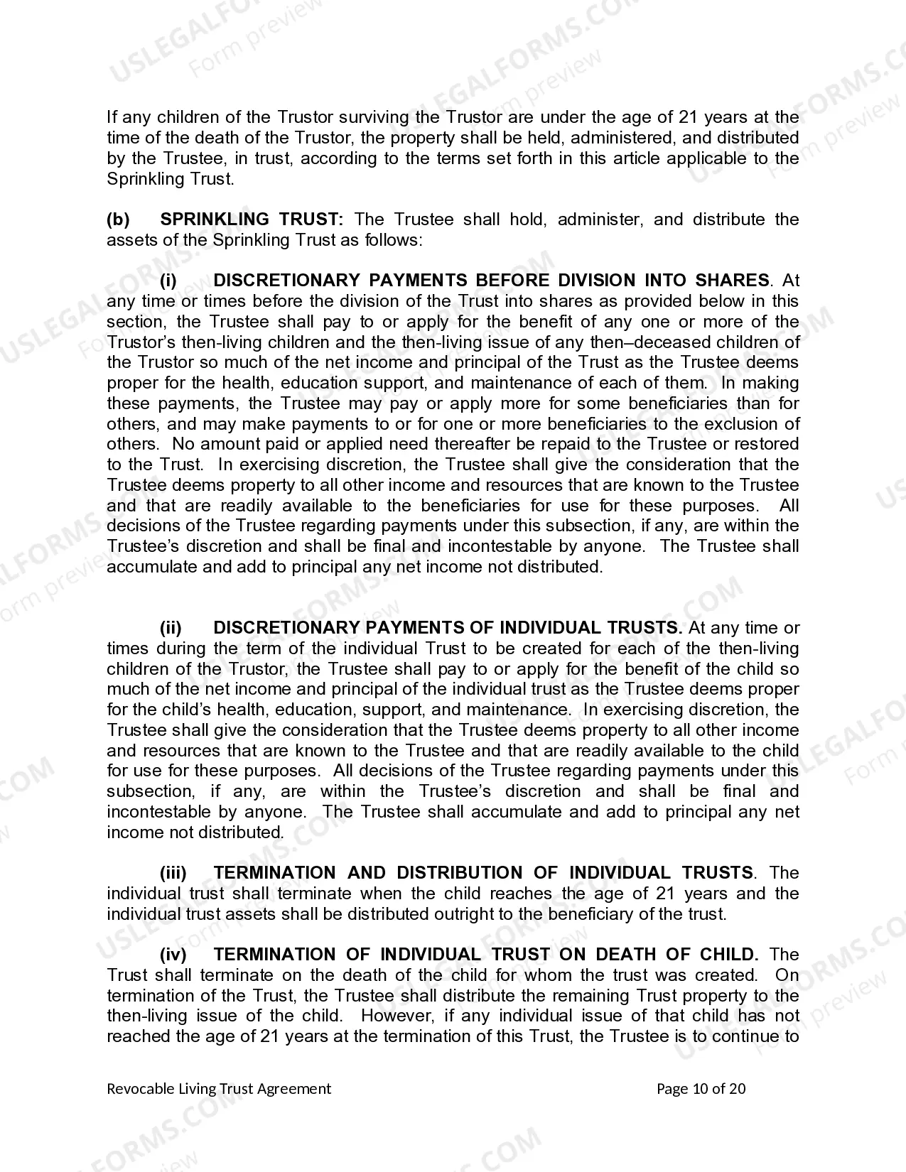 Preview Living Trust for individual, Who is Single, Divorced or Widow (or Widower) with Children