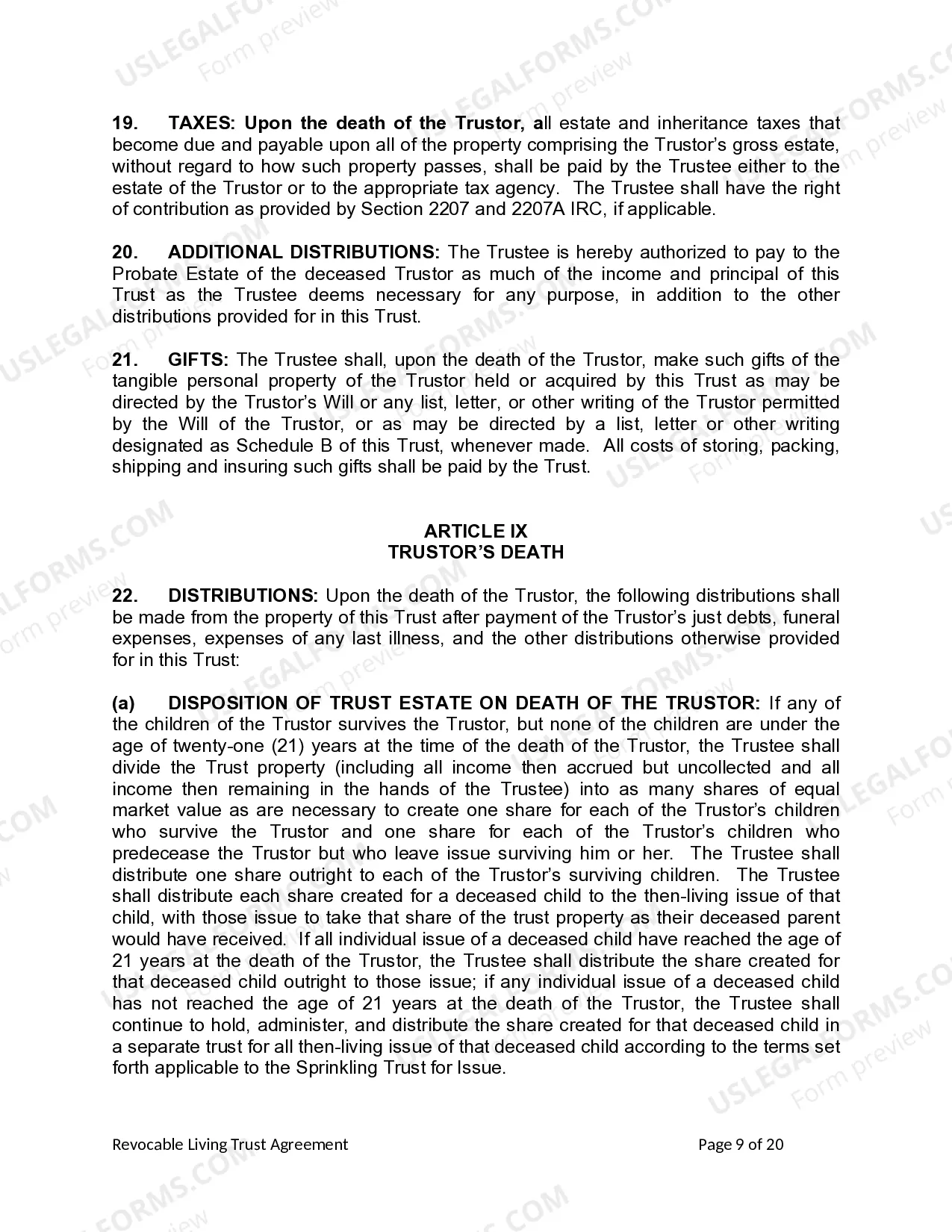 Preview Living Trust for individual, Who is Single, Divorced or Widow (or Widower) with Children