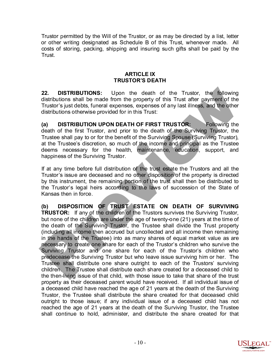 page 9 Living Trust for Husband and Wife with Minor and or Adult Children preview