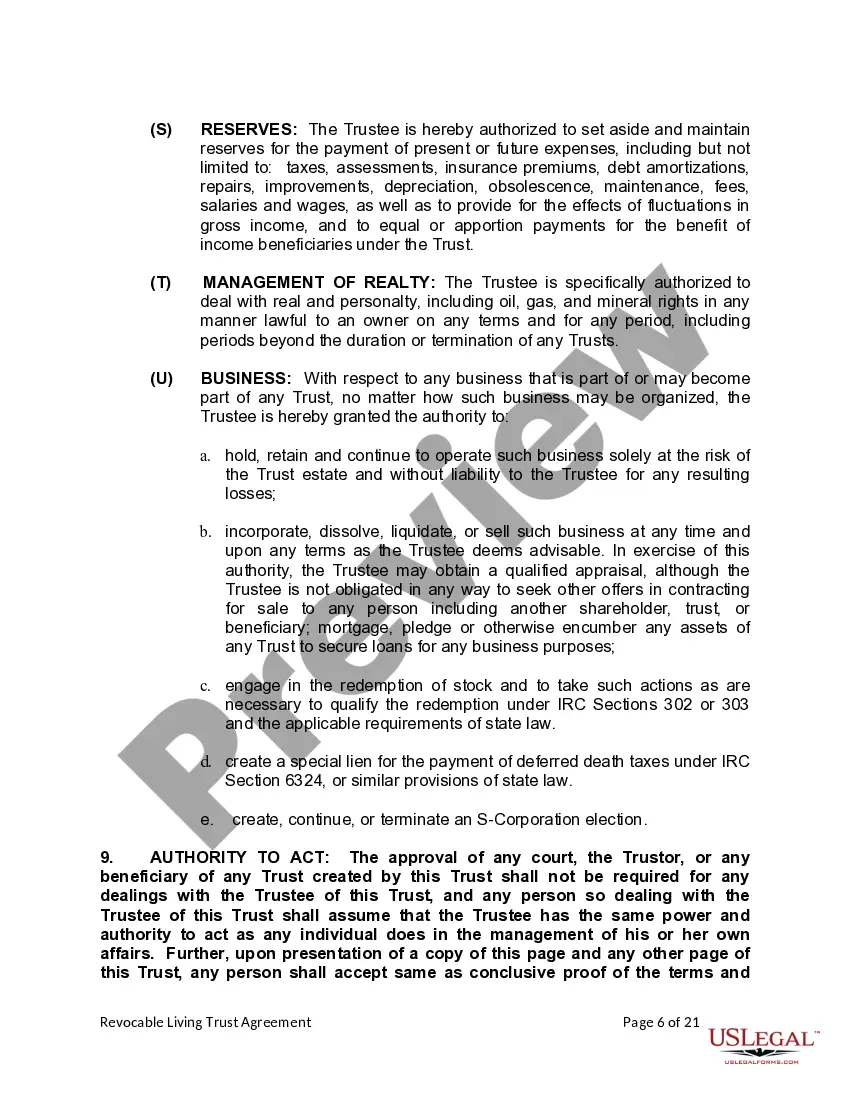 Preview Living Trust for Husband and Wife with Minor and or Adult Children