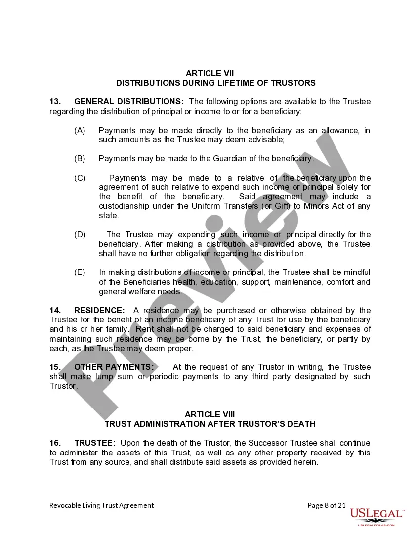 Preview Living Trust for Husband and Wife with Minor and or Adult Children