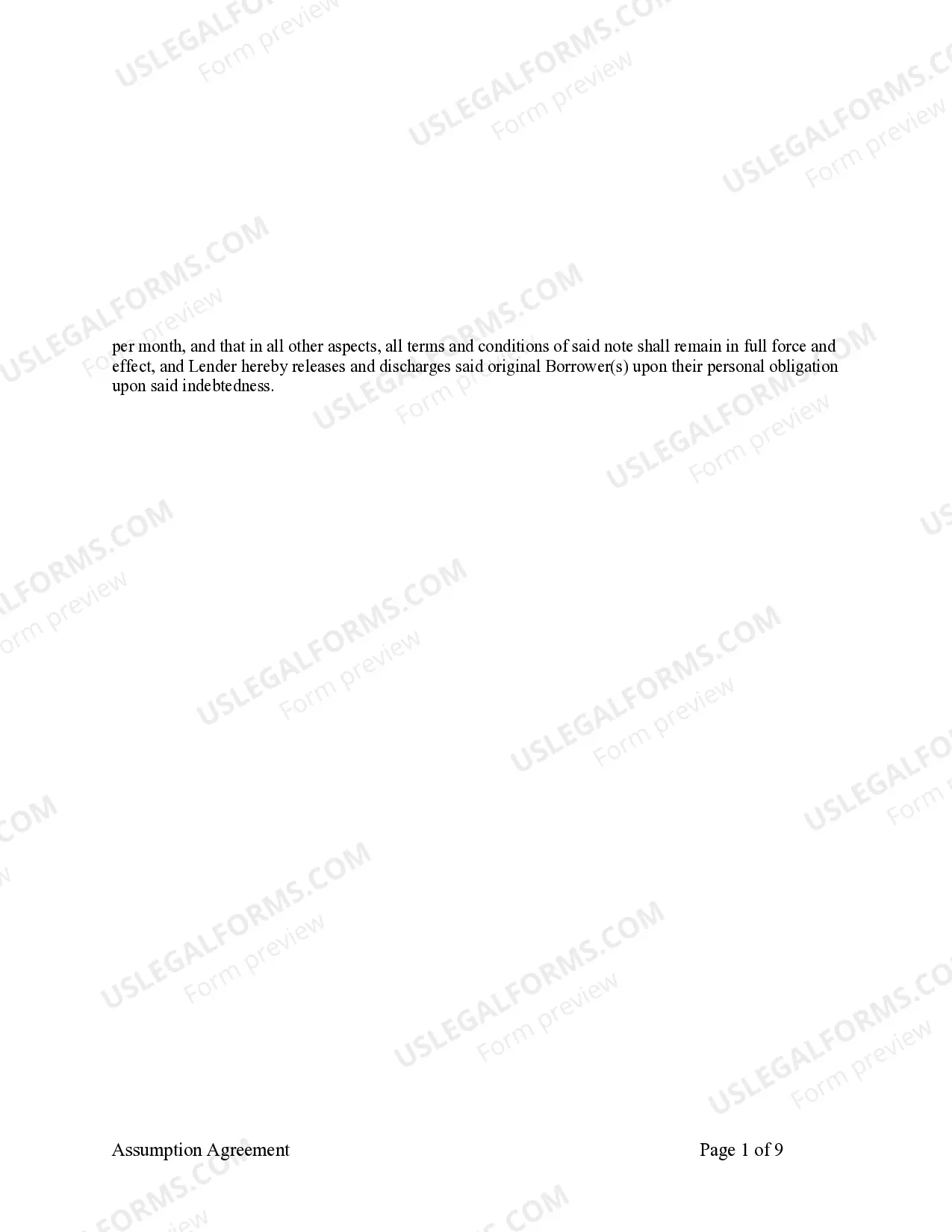 Preview Assumption Agreement of Mortgage and Release of Original Mortgagors