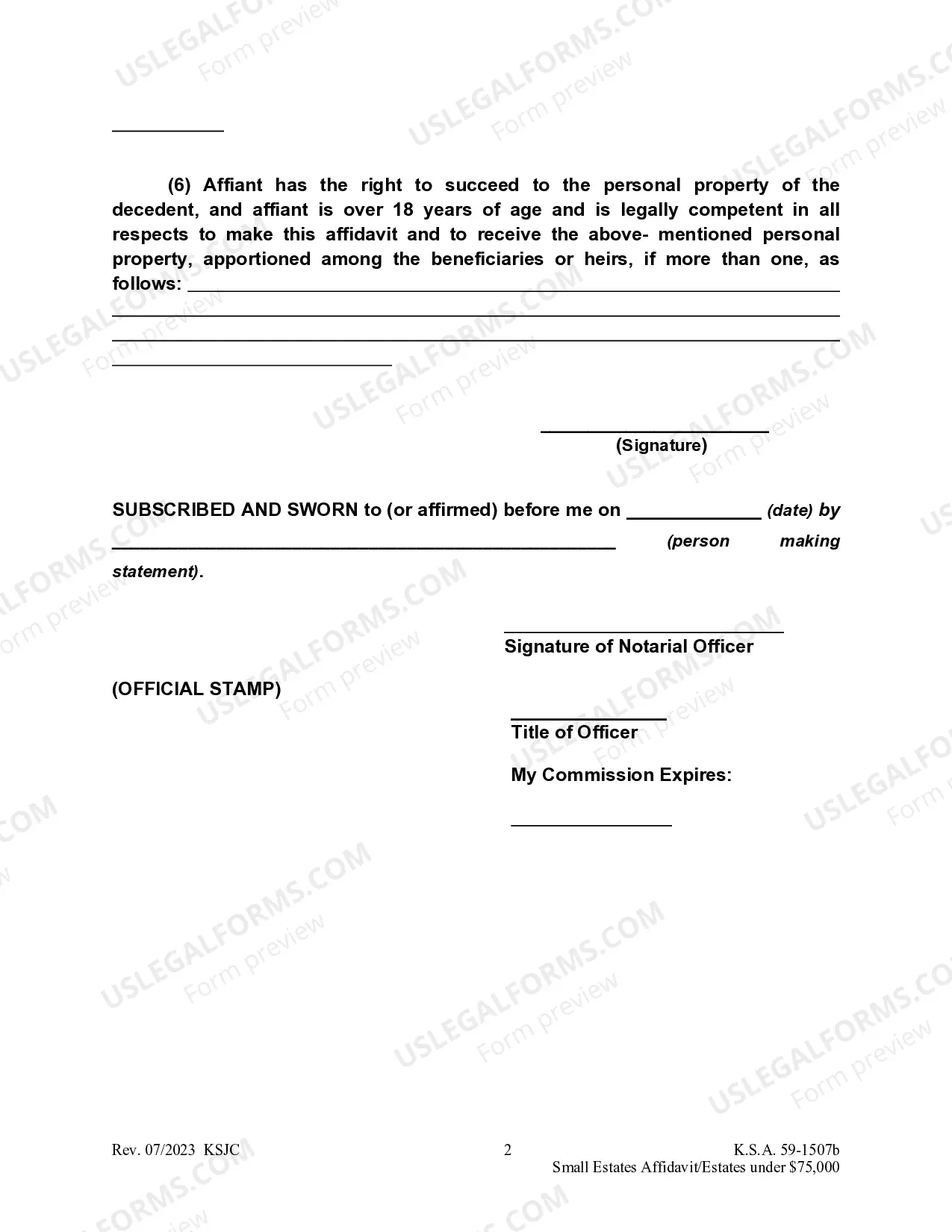 Preview Small Estate Affidavit for estates under $75,000