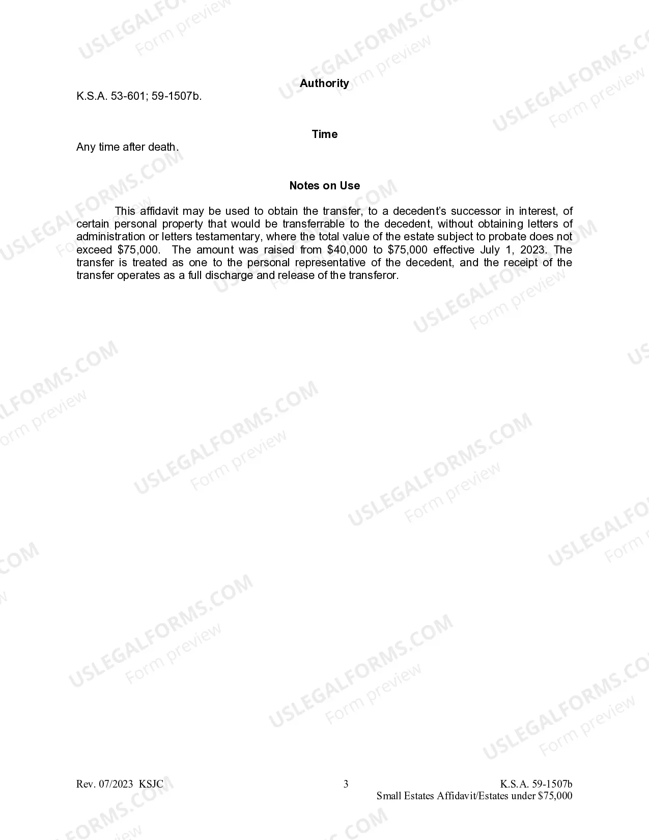 Preview Small Estate Affidavit for estates under $75,000