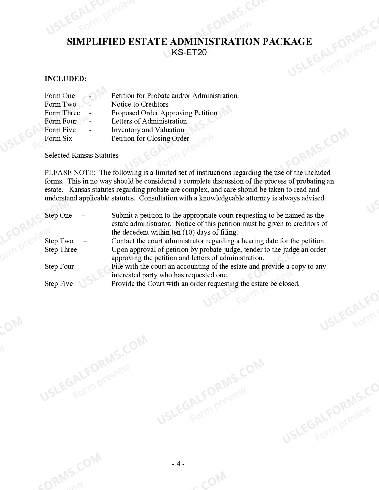 Preview Summary Administration Package for Small Estates