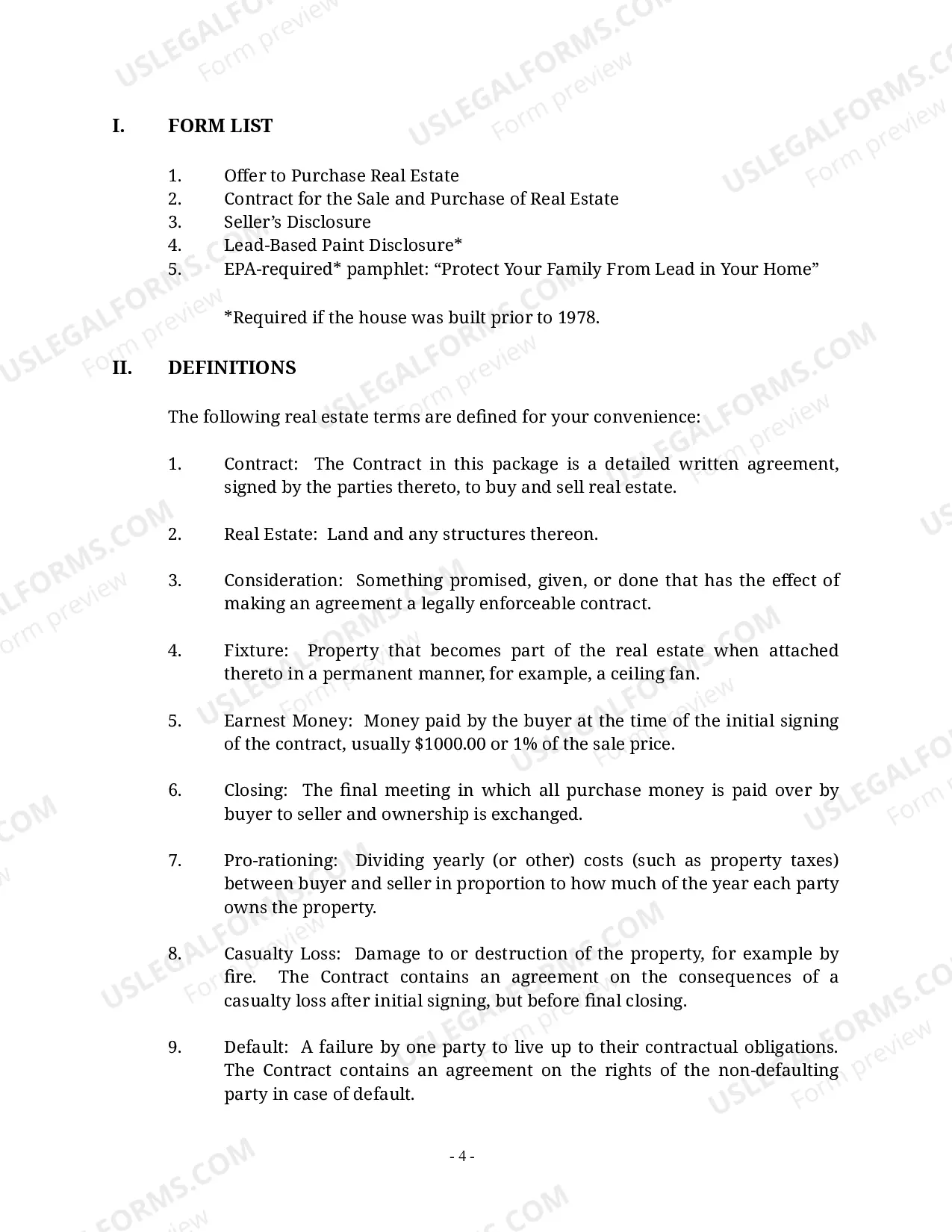Preview Kansas Real Estate Home Sales Package with Offer to Purchase, Contract of Sale, Disclosure Statements and more for Residential House