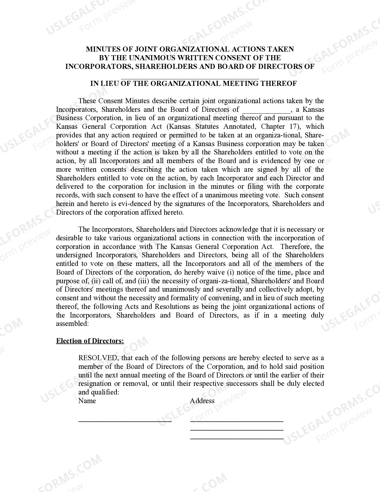 Preview Minutes for Organizational Meeting