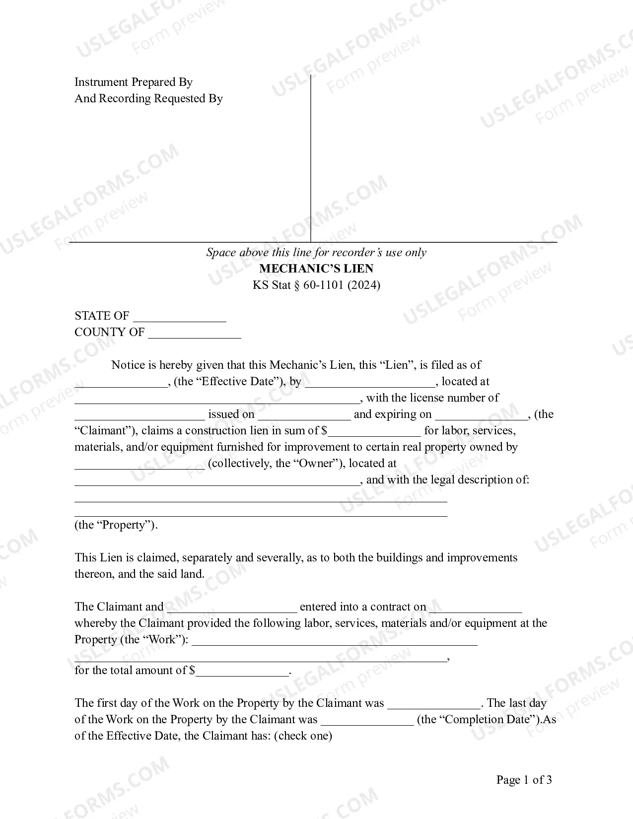 Preview Kansas Mechanic Lien