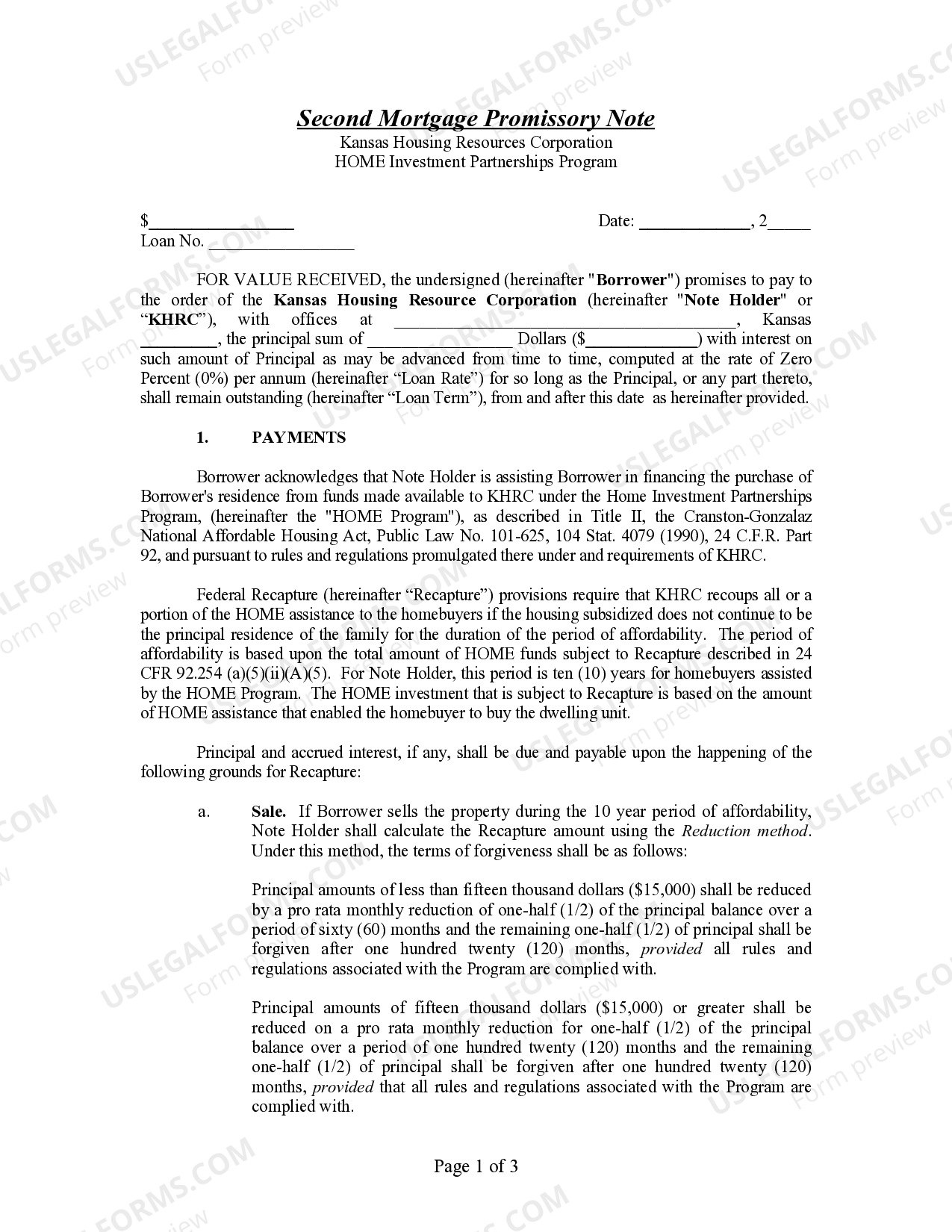 Kansas Second Mortgage Promissory Note US Legal Forms