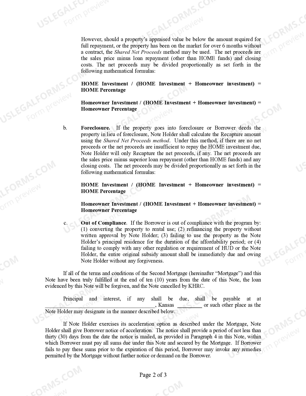 Preview Second Mortgage Promissory Note