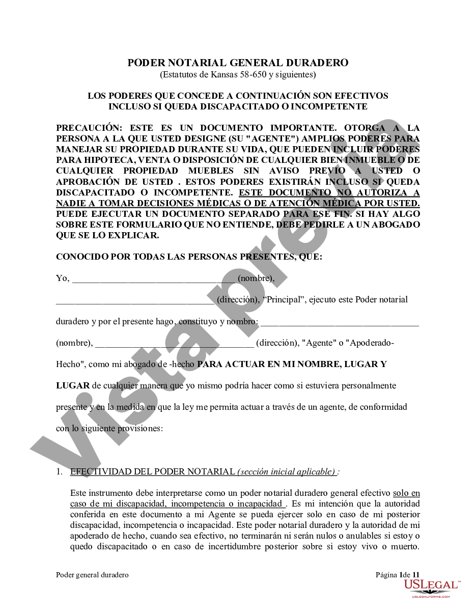 Wichita Kansas Poder General Duradero Para La Propiedad Y Las Finanzas O Efectivo Financiero En 8918