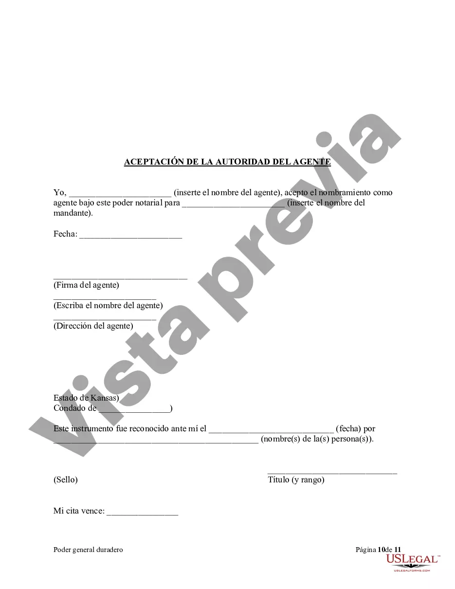 Preview Poder general duradero para la propiedad y las finanzas o efectivo financiero en caso de incapacidad