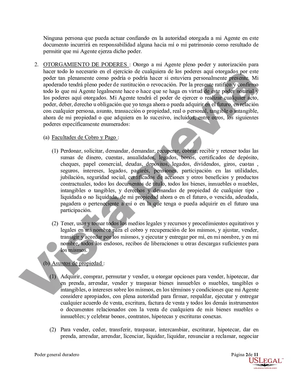 Preview Poder general duradero para la propiedad y las finanzas o efectivo financiero en caso de incapacidad