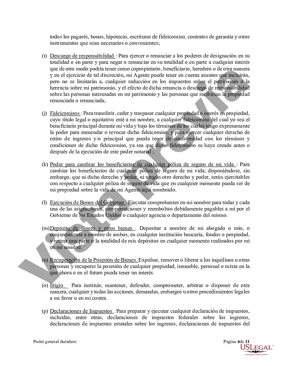Preview Poder general duradero para la propiedad y las finanzas o efectivo financiero en caso de incapacidad