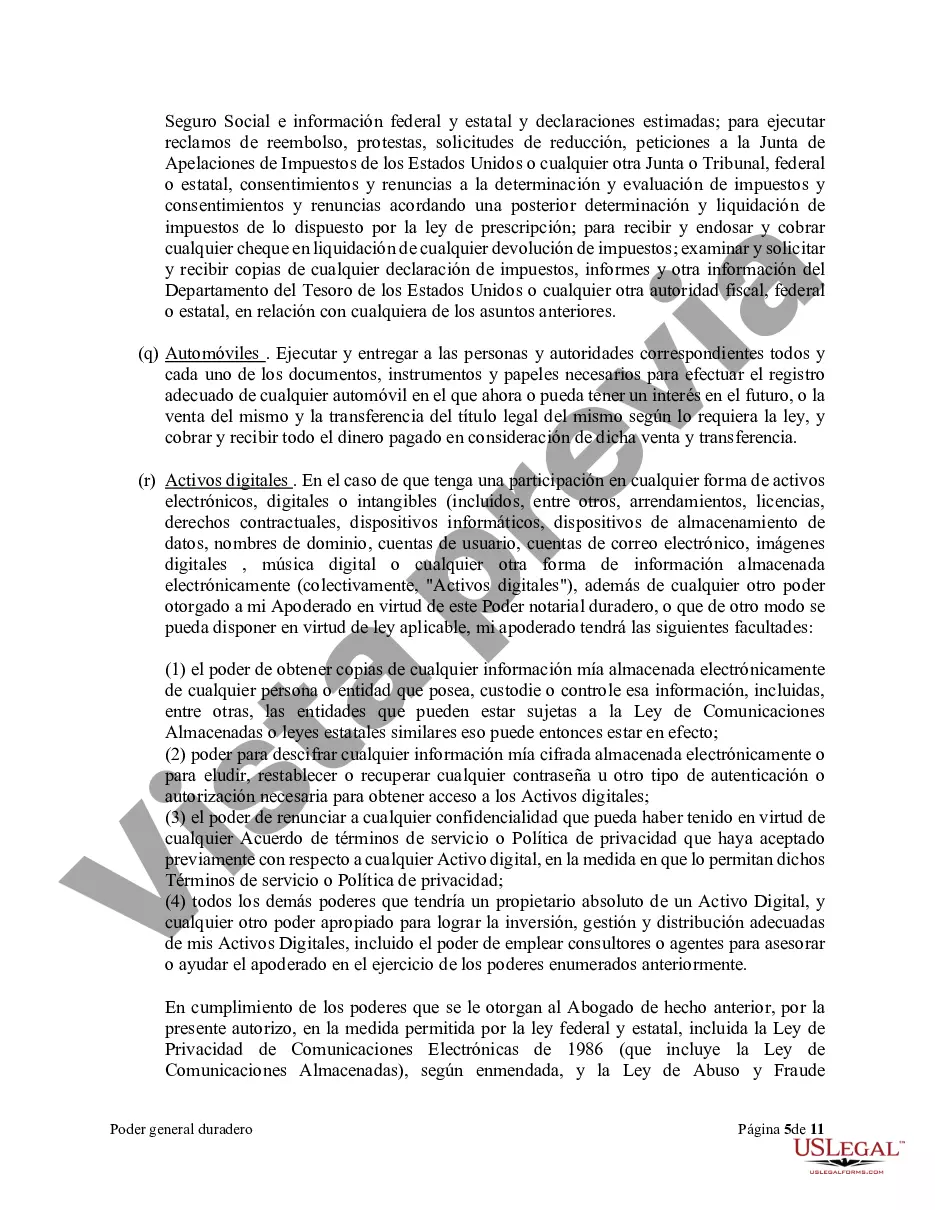 Preview Poder general duradero para la propiedad y las finanzas o efectivo financiero en caso de incapacidad