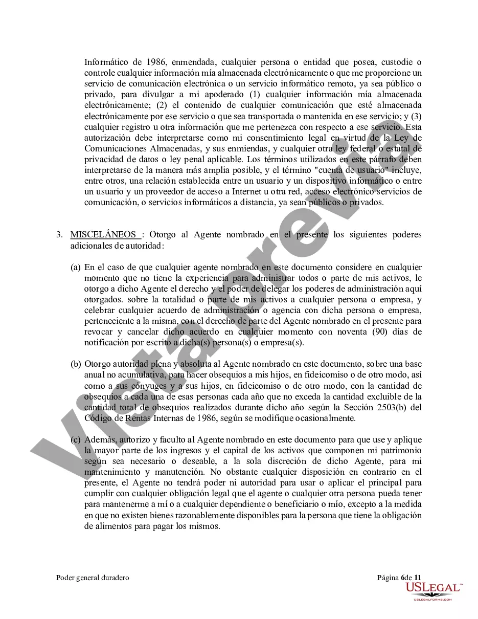 Preview Poder general duradero para la propiedad y las finanzas o efectivo financiero en caso de incapacidad