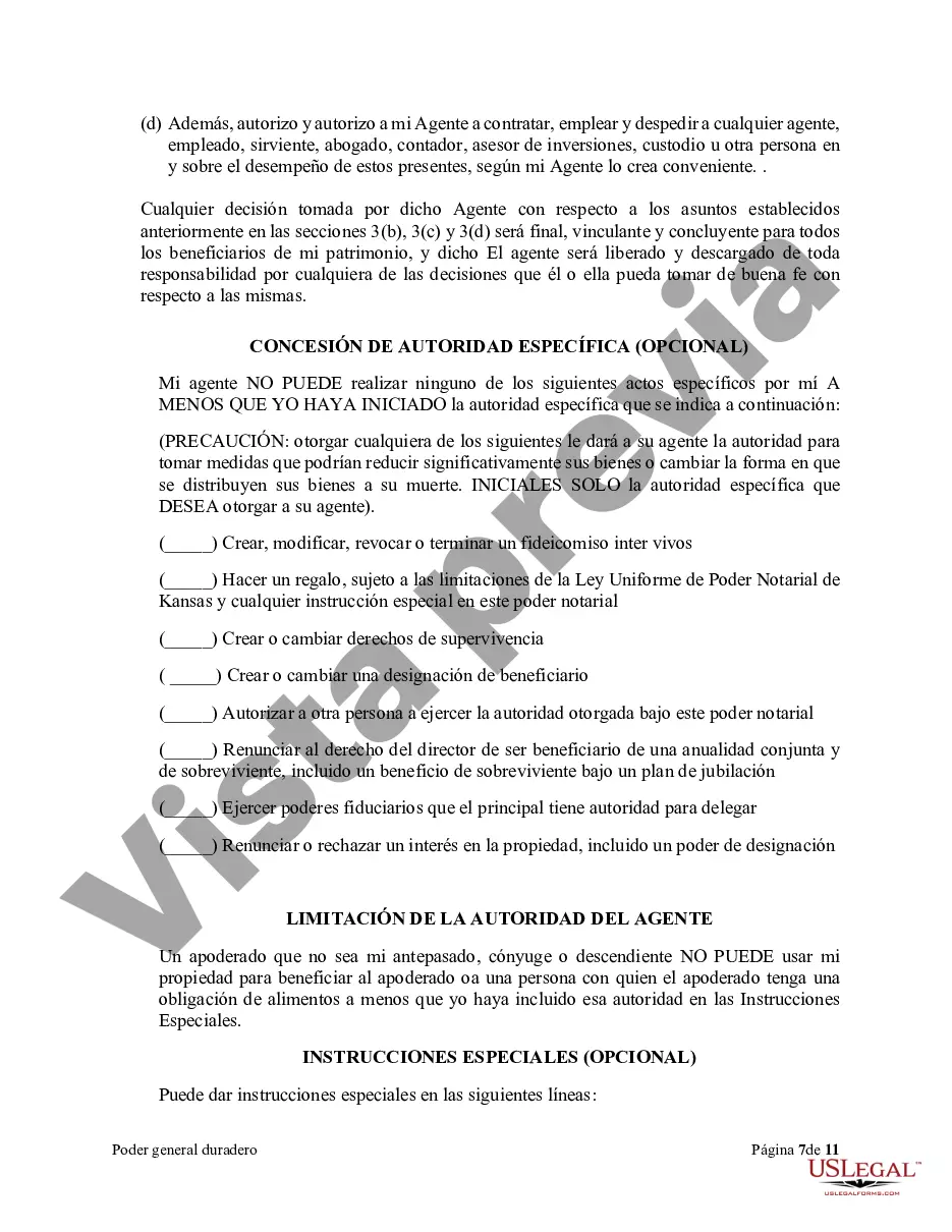 Preview Poder general duradero para la propiedad y las finanzas o efectivo financiero en caso de incapacidad