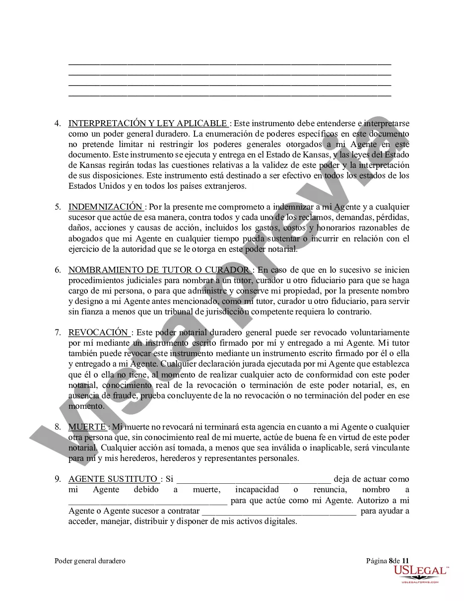 Preview Poder general duradero para la propiedad y las finanzas o efectivo financiero en caso de incapacidad