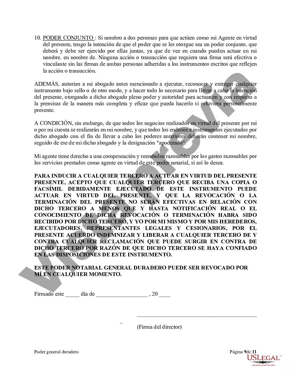 Preview Poder general duradero para la propiedad y las finanzas o efectivo financiero en caso de incapacidad