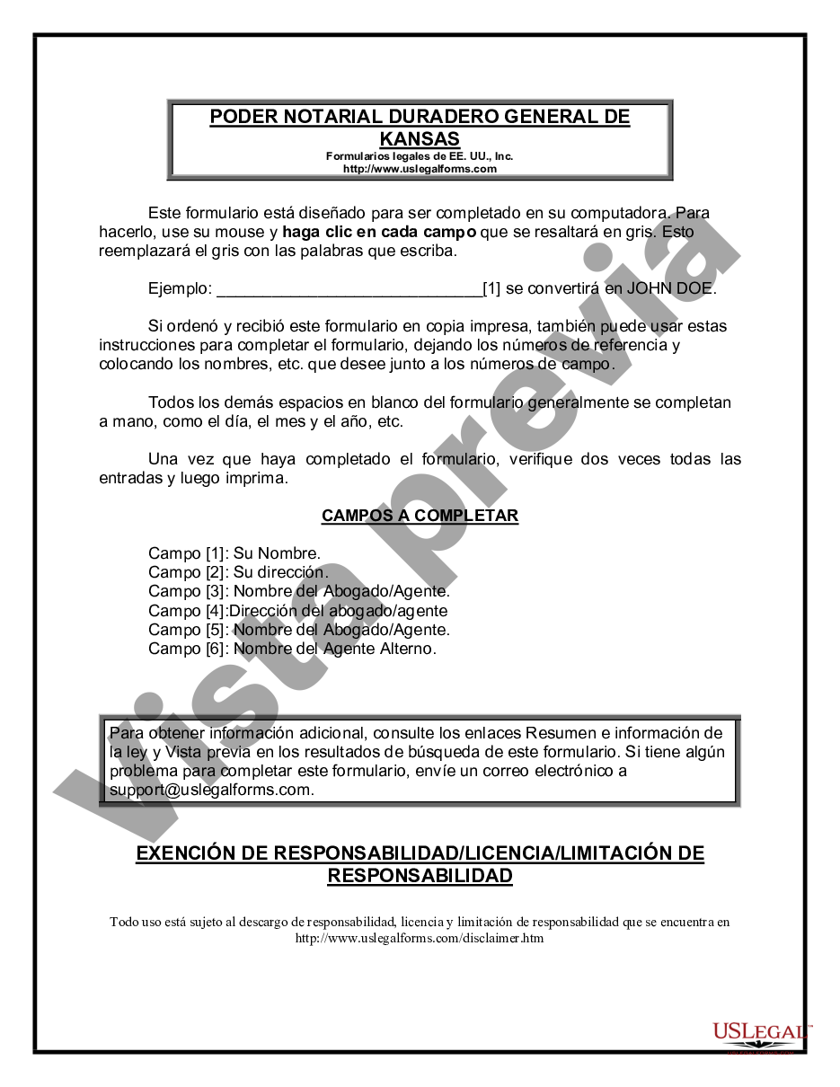 Overland Park Kansas Poder General Duradero Para Bienes Y Finanzas O Financiero Efectivo 1825