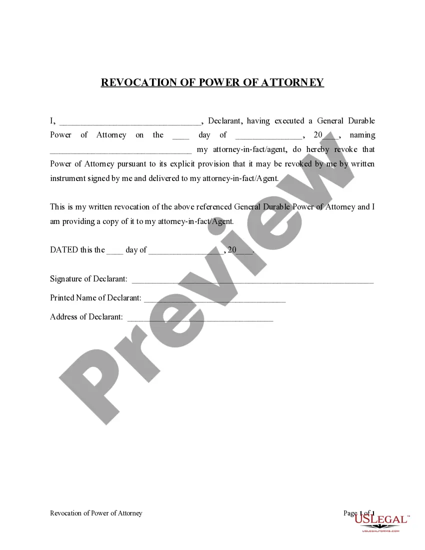 Preview Revocation of General Durable Power of Attorney